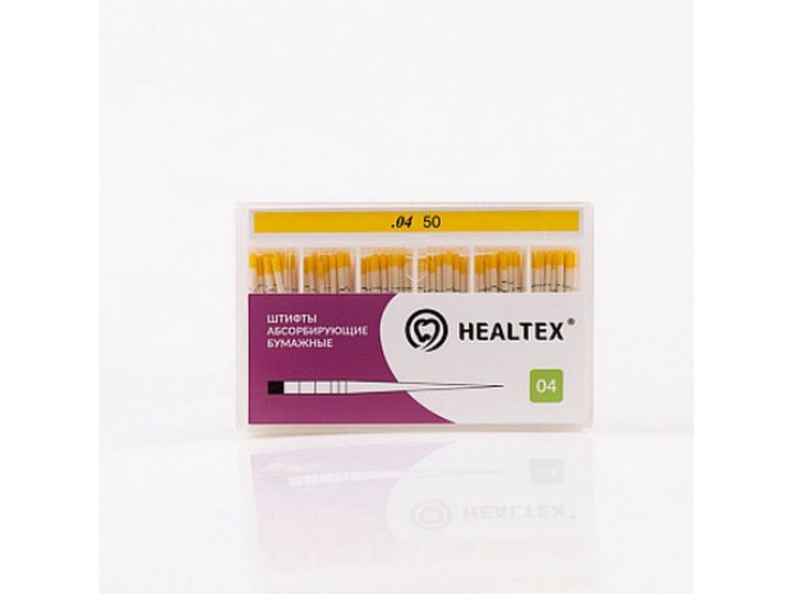 Штифты абсорбирующие бумажные Healtex с маркировкой длины, конусность 04 Штифты абсорбирующие бумажные Healtex с маркировкой длины, конусность 04