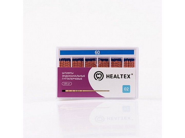 Штифты эндоканальные гуттаперчевые Healtex с маркировкой длины, конусность 02