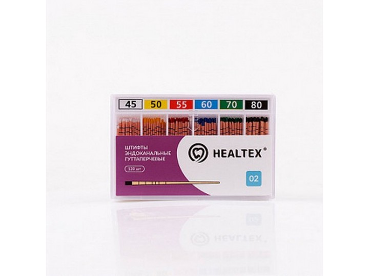 Штифты эндоканальные гуттаперчевые Healtex с маркировкой длины, конусность 02