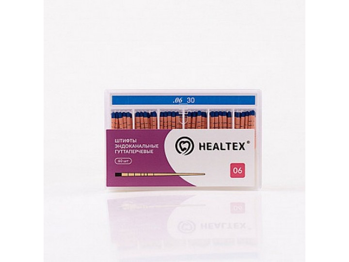 Штифты эндоканальные гуттаперчевые Healtex с маркировкой длины, конусность 06