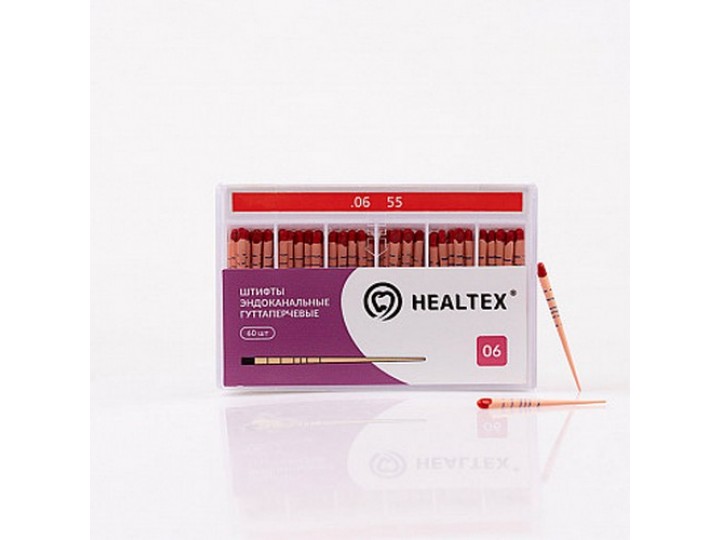 Штифты эндоканальные гуттаперчевые Healtex с маркировкой длины, конусность 06