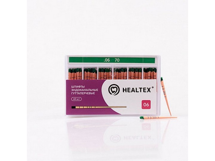 Штифты эндоканальные гуттаперчевые Healtex с маркировкой длины, конусность 06