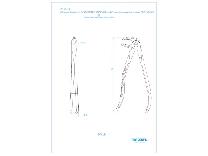 Щипцы N13 для нижних резцов и клыков с зубчиками с анатомической ручкой 0130-13