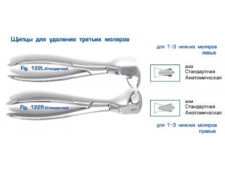 Щипцы №12-122R HLW для удаления зубов для 1-3 нижних моляров, правые Щипцы №12-122R HLW для удаления зубов для 1-3 нижних моляров, правые