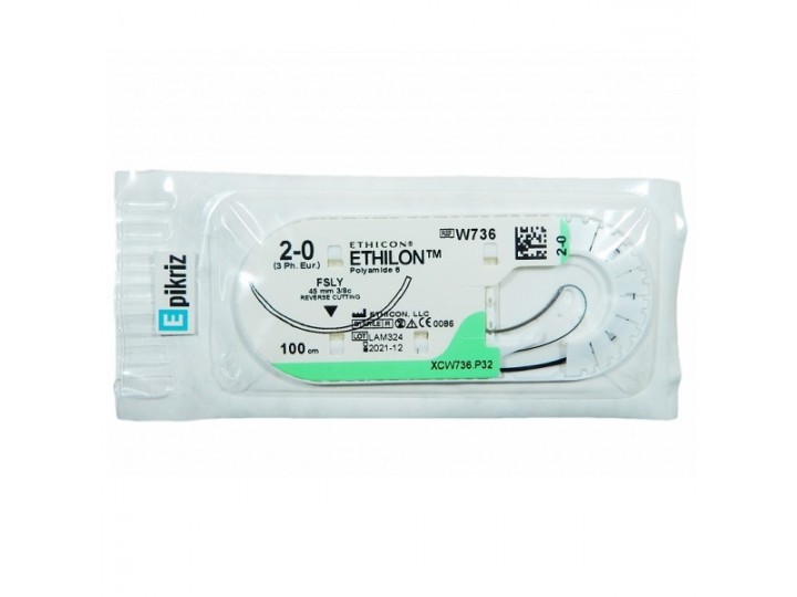 Этилон - Ethilon 3/0. 45 см. синий Обр.-реж. 26 мм. 3/8, W320