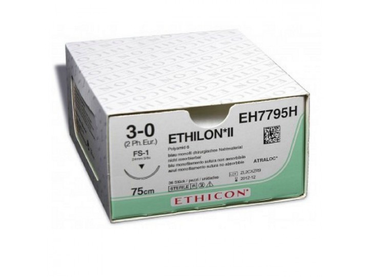 Этилон - Ethilon 3/0. 45 см. синий Обр.-реж. 26 мм. 3/8, W320