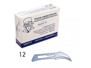 Лезвия для скальпеля из углеродистой стали №12 (100 шт) CERTUS