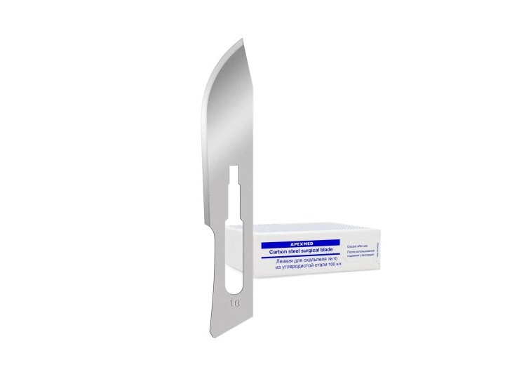 Лезвия для скальпеля из углеродистой стали №10 (100 шт) Apexmed