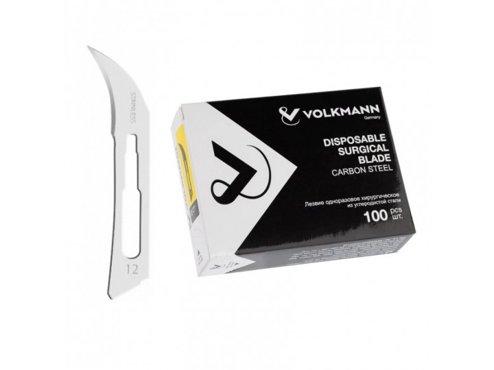 Лезвия для скальпеля из углеродистой стали №12 (100 шт) Volkmann