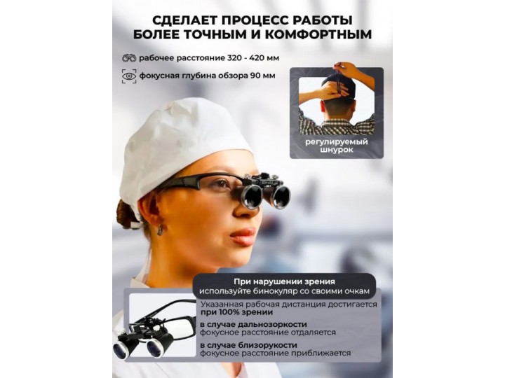 Лупа очки бинокулярные для стоматолога/ювелира 3.5x420 бинокуляры черная оправа Лупа очки бинокулярные для стоматолога/ювелира 3.5x420 бинокуляры черная оправа