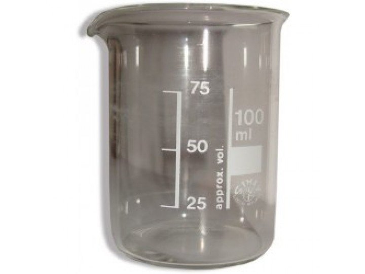 Мерный стеклянный стаканчик с ограничительным кольцом 100 мл.