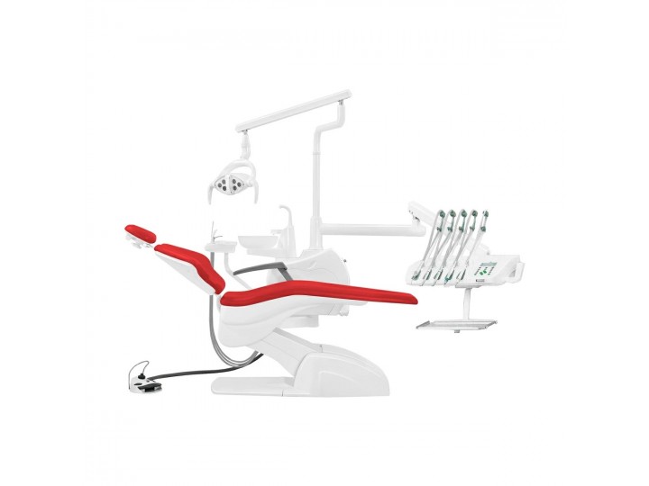Установка стоматологическая QL2028 с микромотором (Pragmatic) с верхней подачей с мягкой обивкой цвет М02 красный