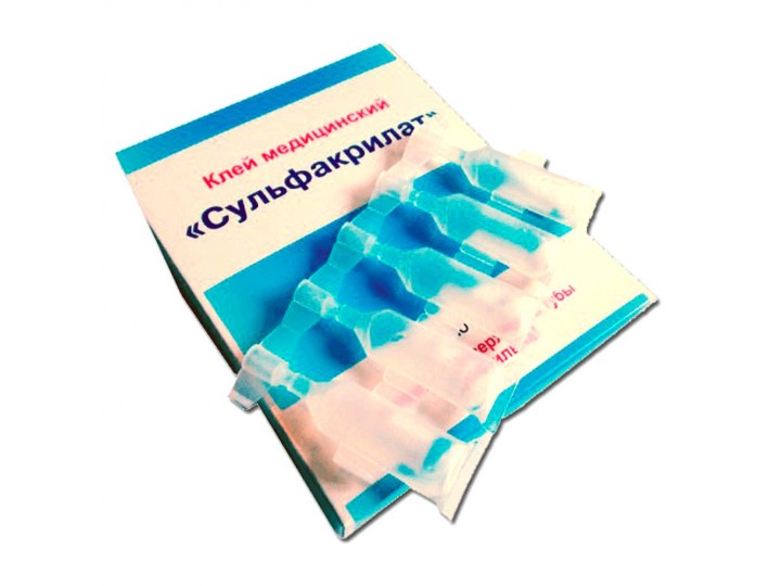 Клей «Сульфакрилат», туба 0.5 мл. (уп./5шт.) стерильная, (комплектуется стом. иглой)