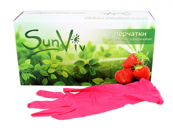 Перчатки смотровые (диагностические) нитриловые неопудренные розовые