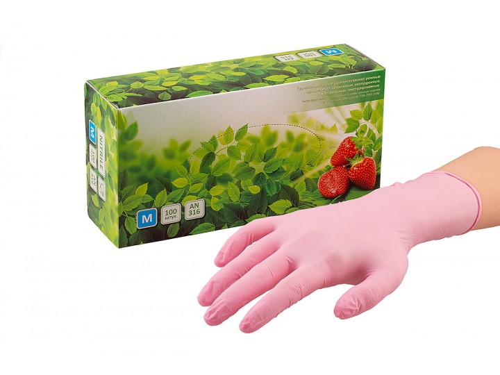 Перчатки смотровые (диагностические) нитриловые неопудренные розовые