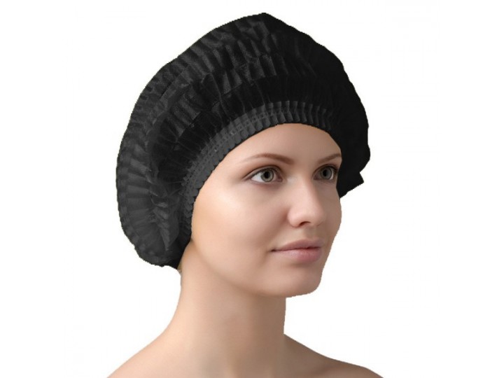 Шапочка одноразовая черная тип Шарлотка (100 шт.)