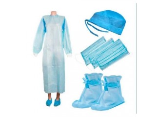 Комплект одежды хирурга №1 ( маска, бахилы, халат, колпак) JNB