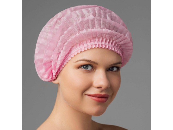 Шапочка одноразовая розовая тип Шарлотка (100 шт.)