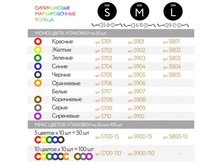 Маркировочные кольца для инструментов размер L (9-12 мм), (50 шт) 5800-15 Маркировочные кольца для инструментов размер L (9-12 мм), (50 шт) 5800-15