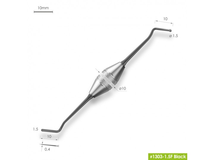 Узкая гладилка с двухугловым штопфером 1303-1,5F Black