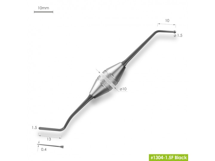 Удлиненная узкая гладилка с штопфером 1304-1,5F Black