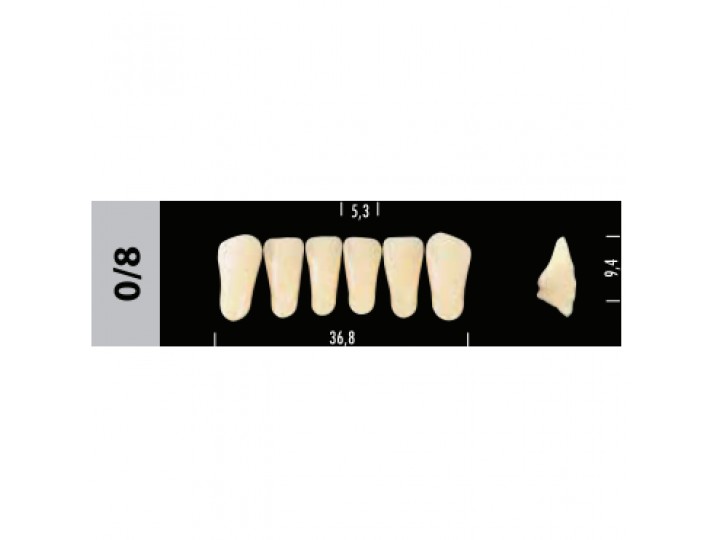 Зубы Super Lux 0/8 фронтальный низ, 6 шт.