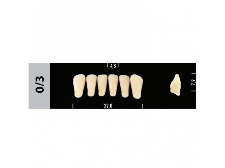 Зубы Super Lux 0/3 фронтальный низ, 6 шт.